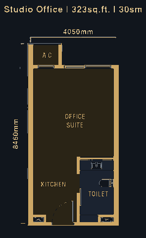 Studio floorplan, 323 sq.ft.
